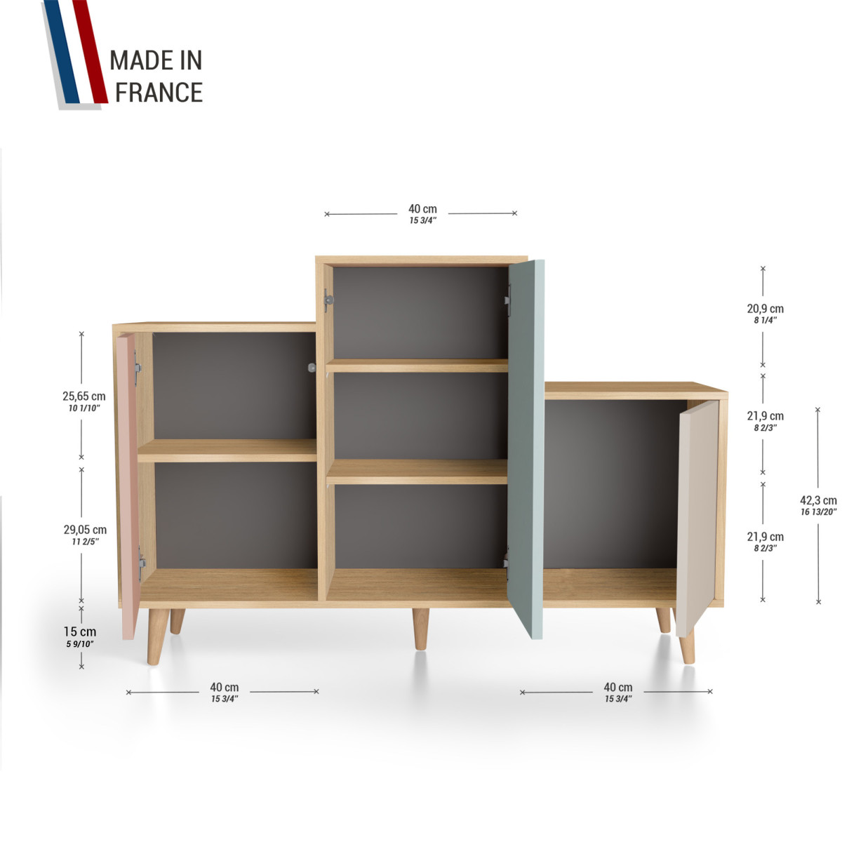 Meuble de rangement GRAND PODIUM - Chêne Clair - Abricot - Curaçao - Cachemire YZ-GPDCLOUV-ABCUCA-01-01