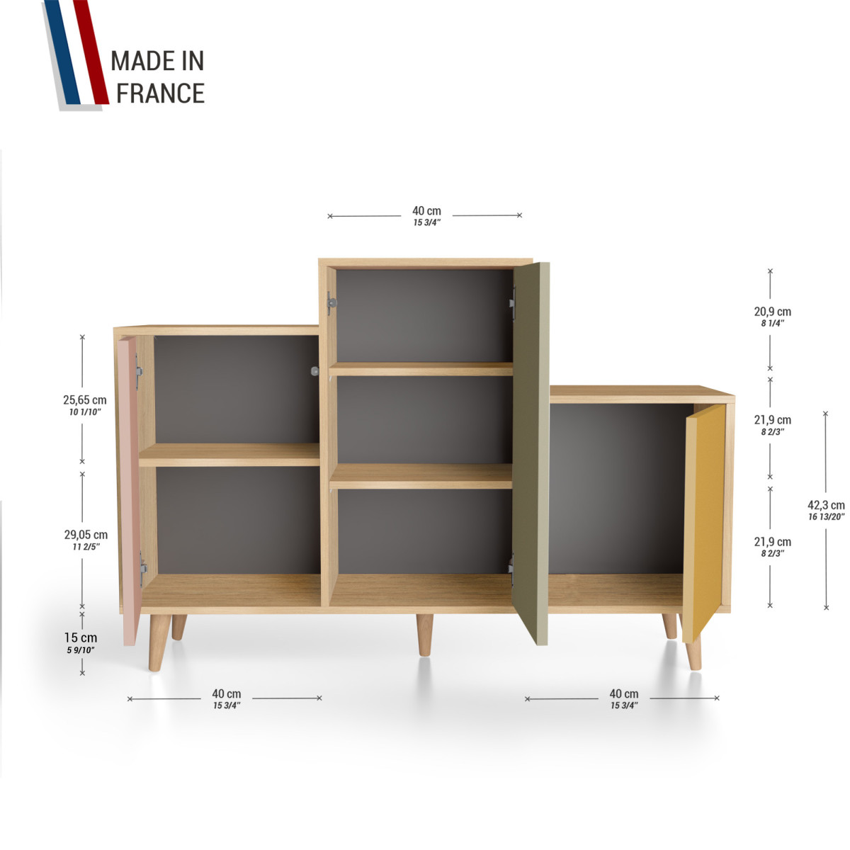 Meuble de rangement GRAND PODIUM - Chêne Clair - Abricot - Olive - Curry YZ-GPDCLOUV-ABOLCY-01-01