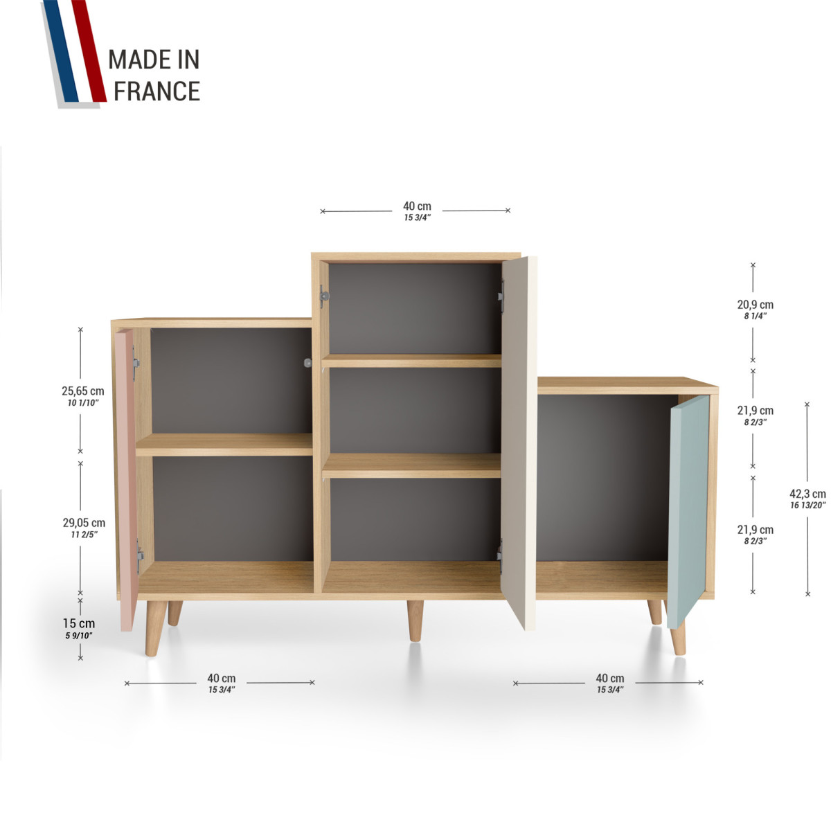 Meuble de rangement GRAND PODIUM - Chêne Clair - Abricot - Porcelaine - Curaçao YZ-GPDCLOUV-ABPOCU-01-01