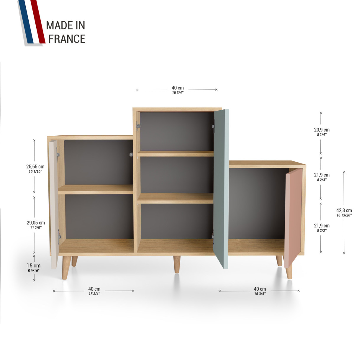 Meuble de rangement GRAND PODIUM - Chêne Clair - Cachemire - Curaçao - Abricot YZ-GPDCLOUV-CACUAB-01-01