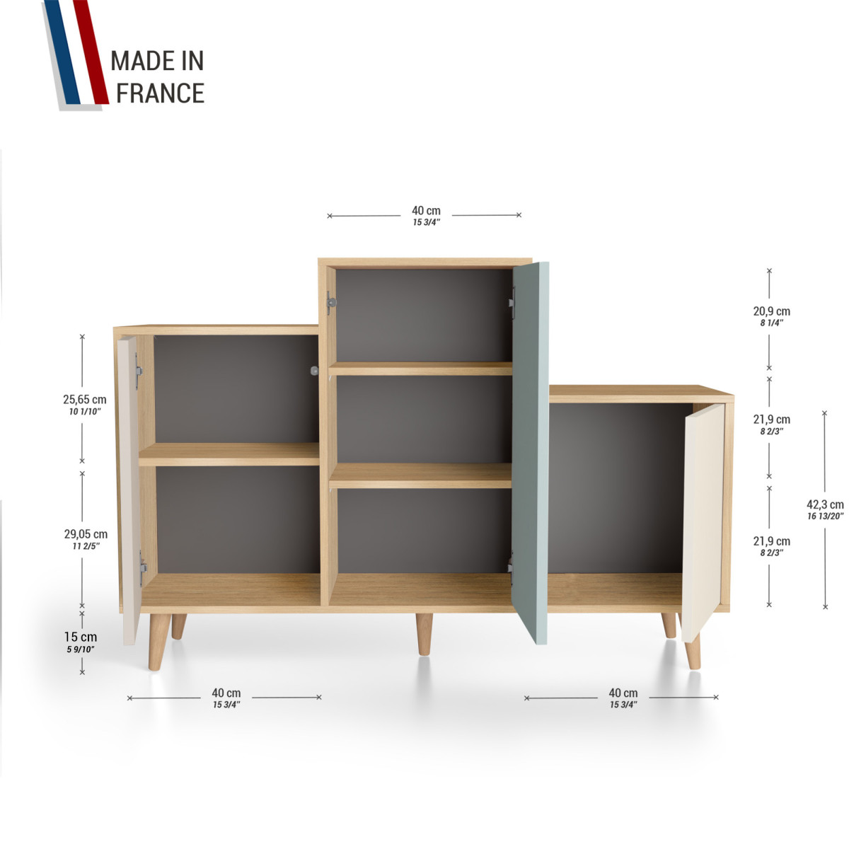 Meuble de rangement GRAND PODIUM - Chêne Clair - Cachemire - Curaçao - Porcelaine YZ-GPDCLOUV-CACUPO-01-01