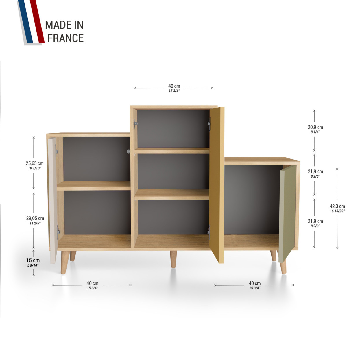 Meuble de rangement GRAND PODIUM - Chêne Clair - Cachemire - Curry - Olive YZ-GPDCLOUV-CACYOL-01-01