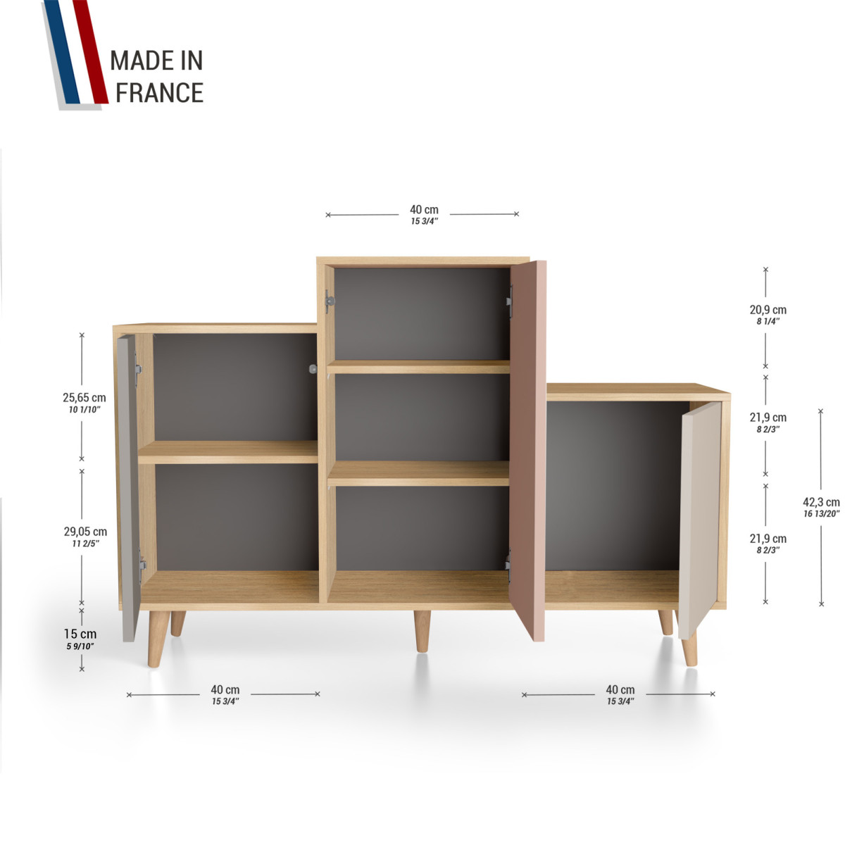 Meuble de rangement GRAND PODIUM - Chêne Clair - Cubanite - Abricot - Cachemire YZ-GPDCLOUV-CBABCA-01-01