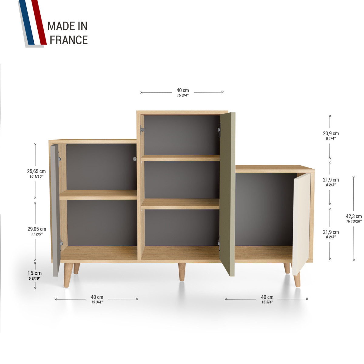 Meuble de rangement GRAND PODIUM - Chêne Clair - Cubanite - Olive - Porcelaine YZ-GPDCLOUV-CBOLPO-01-01