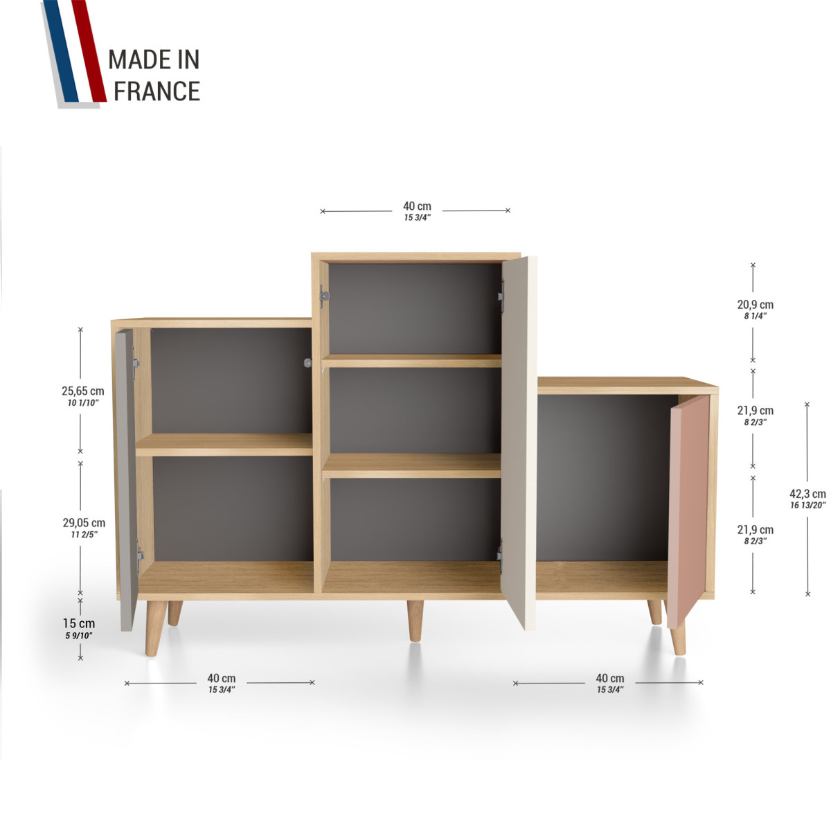 Meuble de rangement GRAND PODIUM - Chêne Clair - Cubanite - Porcelaine - Abricot YZ-GPDCLOUV-CBPOAB-01-01