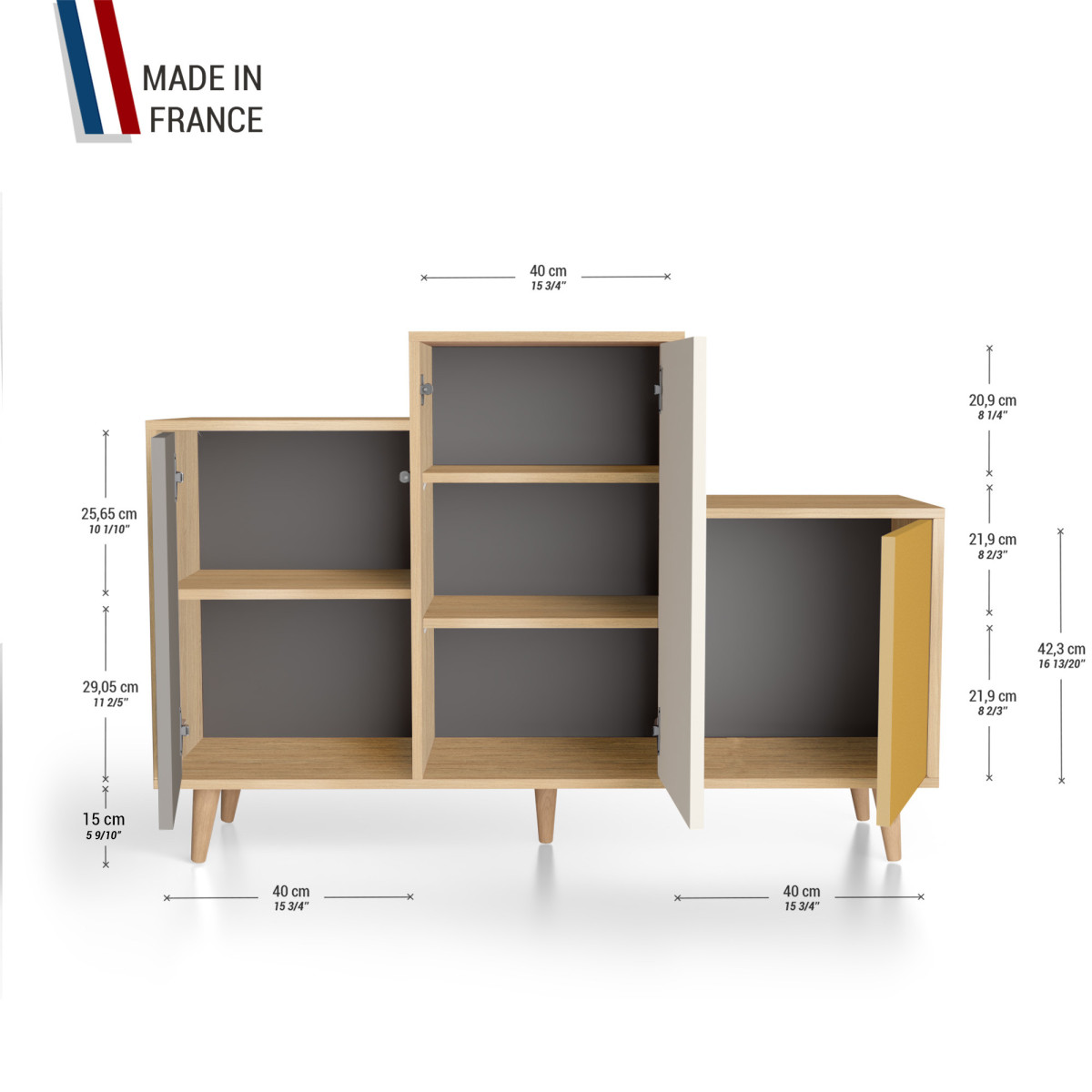 Meuble de rangement GRAND PODIUM - Chêne Clair - Cubanite - Porcelaine - Curry YZ-GPDCLOUV-CBPOCY-01-01