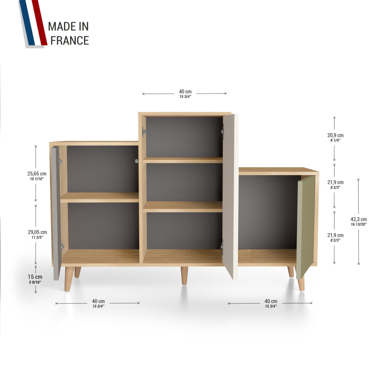 Meuble de rangement GRAND PODIUM - Chêne Clair - Cubanite - Porcelaine - Olive YZ-GPDCLOUV-CBPOOL-01-01