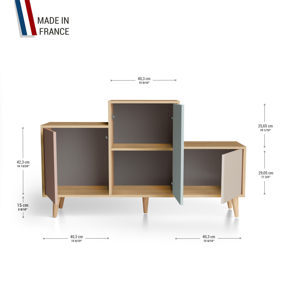 Meuble de rangement PODIUM - Chêne Clair - Abricot - Curaçao - Cachemire YZ-PDCLOUV-ABCUCA-01-01