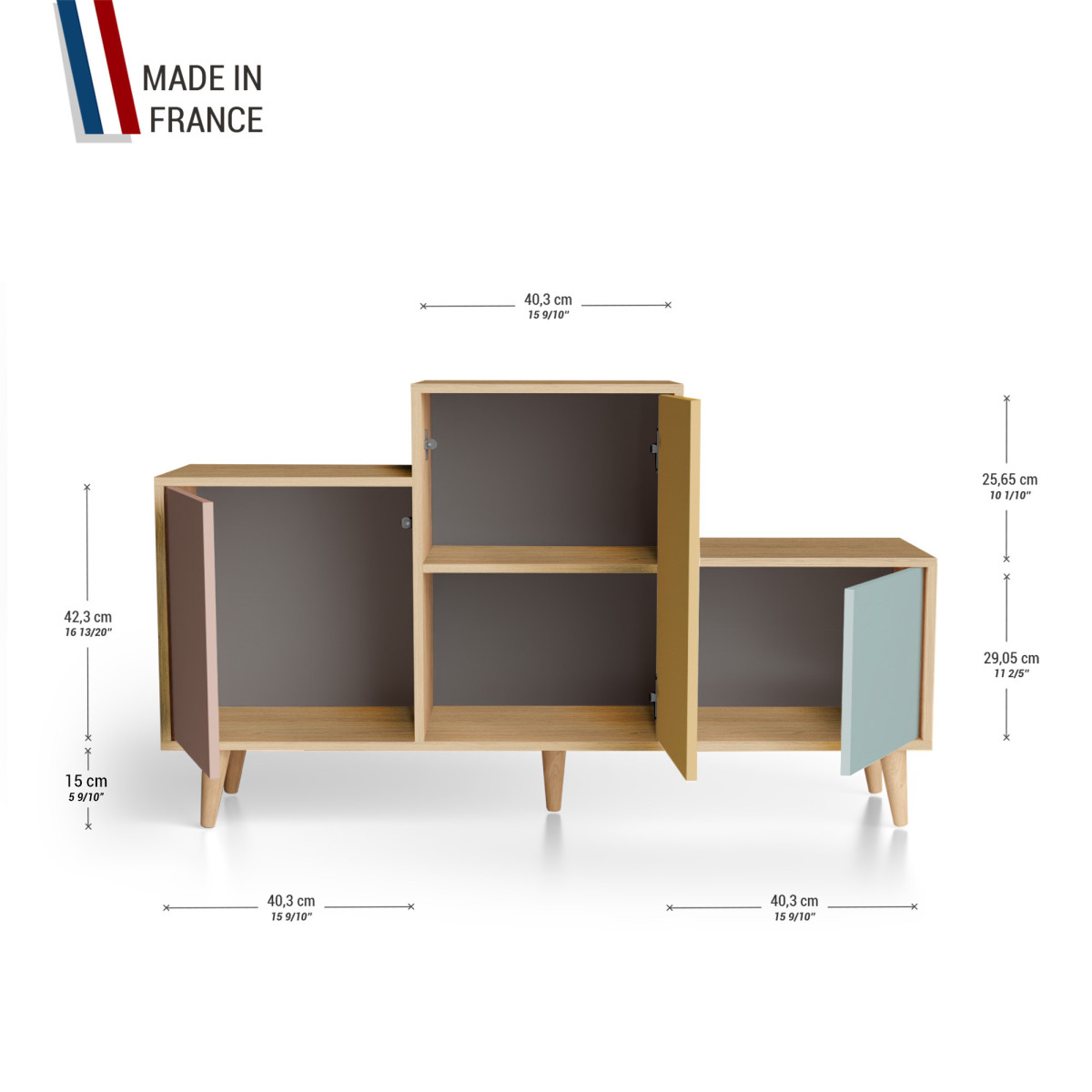 Meuble de rangement PODIUM - Chêne Clair - Abricot - Curry - Curaçao YZ-PDCLOUV-ABCYCU-01-01