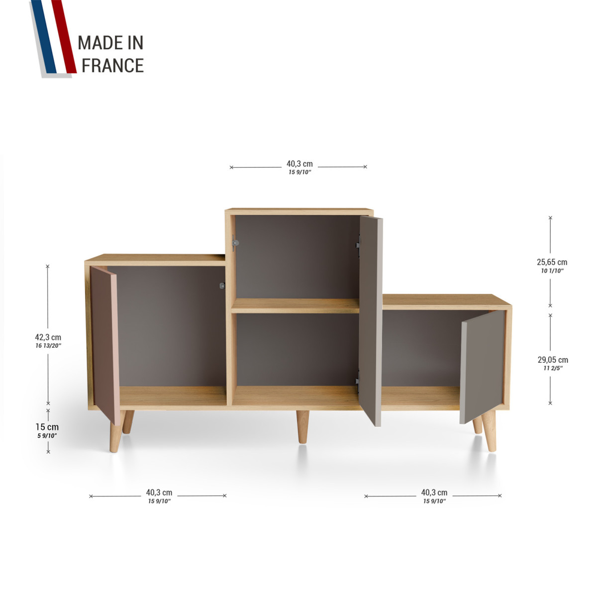 Meuble de rangement PODIUM - Chêne Clair - Abricot - Sienne - Cubanite YZ-PDCLOUV-ABSICB-01-01