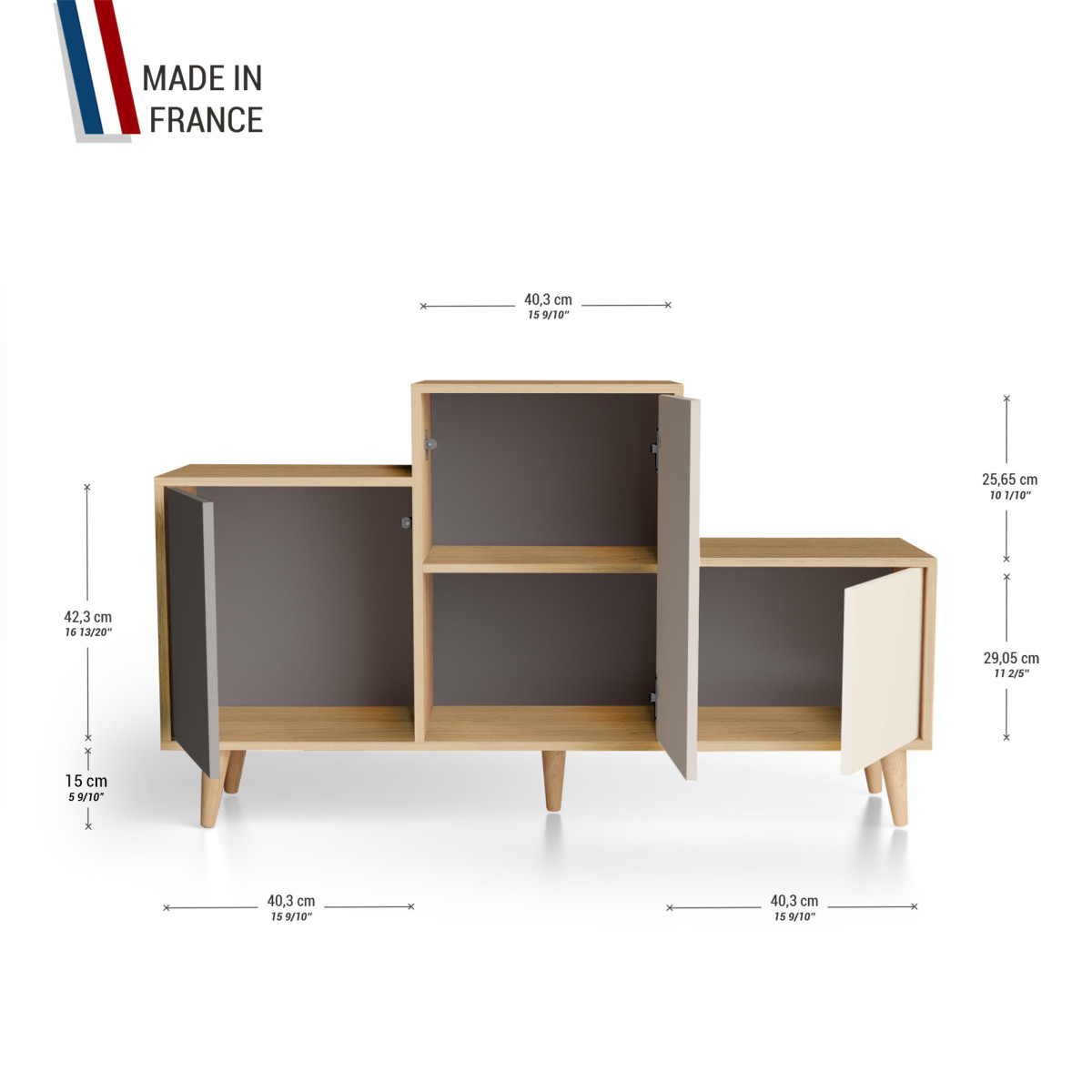 Meuble de rangement PODIUM - Chêne Clair - Cubanite - Cachemire - Porcelaine YZ-PDCLOUV-CBCAPO-01-01