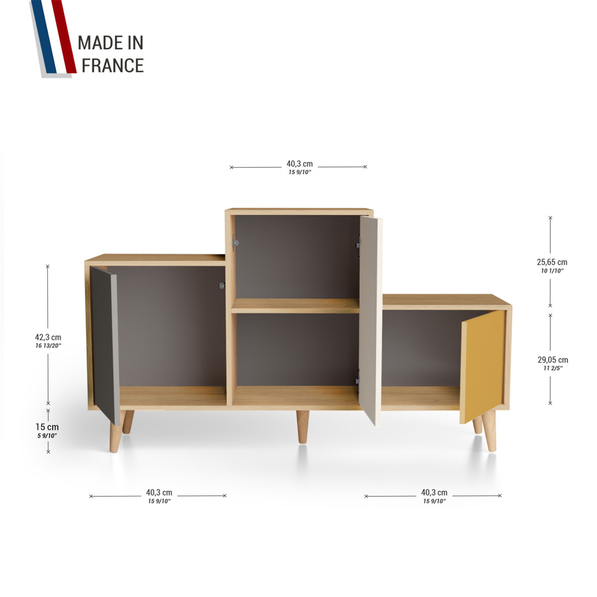 Meuble de rangement PODIUM - Chêne Clair - Cubanite - Porcelaine - Curry YZ-PDCLOUV-CBPOCY-01-01