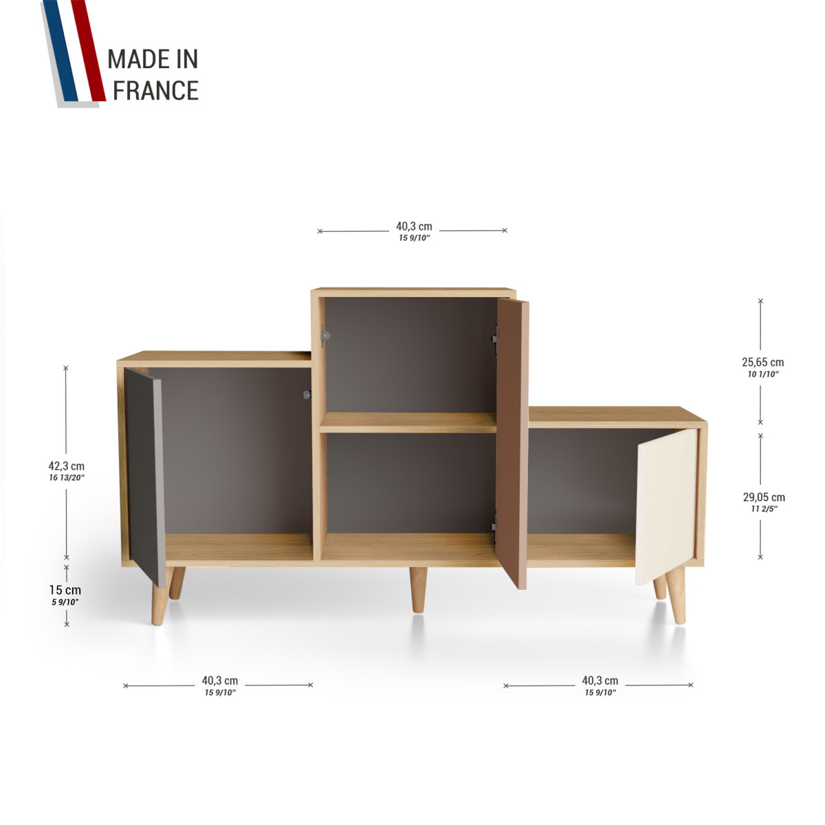 Meuble de rangement PODIUM - Chêne Clair - Cubanite - Terracotta - Porcelaine YZ-PDCLOUV-CBTEPO-01-01