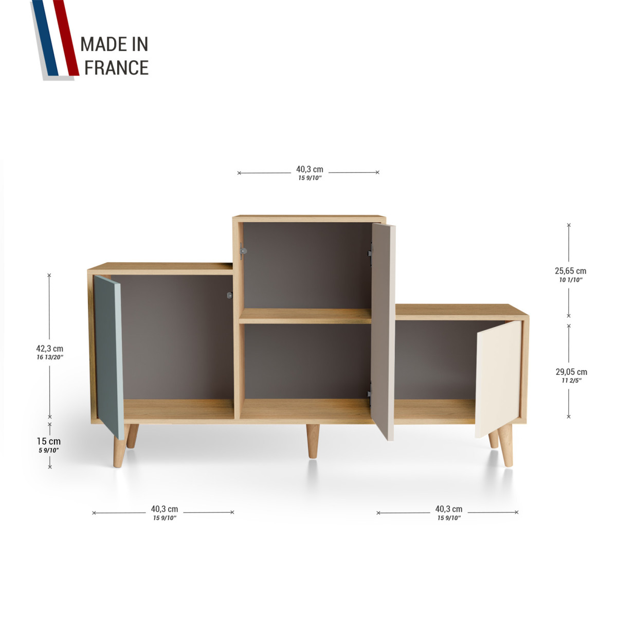 Meuble de rangement PODIUM - Chêne Clair - Curaçao - Cachemire - Porcelaine YZ-PDCLOUV-CUCAPO-01-01