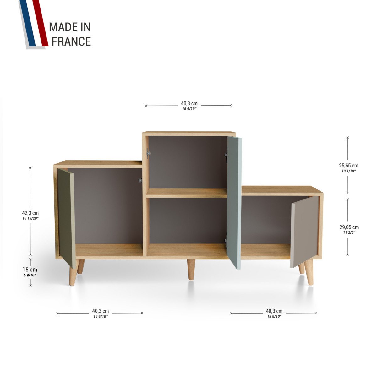 Meuble de rangement PODIUM - Chêne Clair - Olive - Curaçao - Sienne YZ-PDCLOUV-OLCUSI-01-01