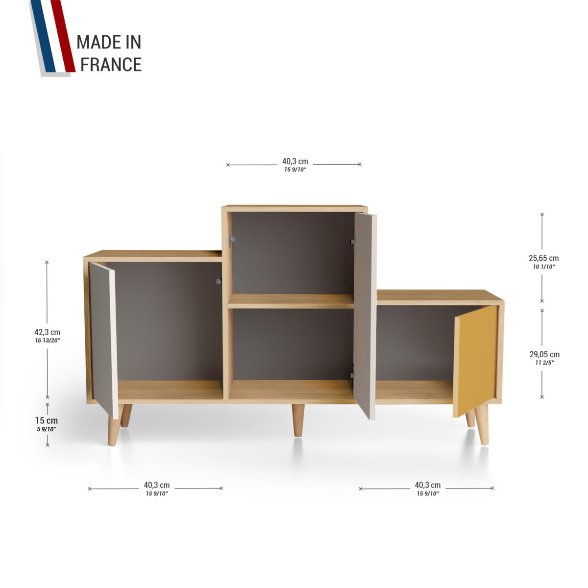 Meuble de rangement PODIUM - Chêne Clair - Porcelaine - Cachemire - Curry YZ-PDCLOUV-POCACY-01-01