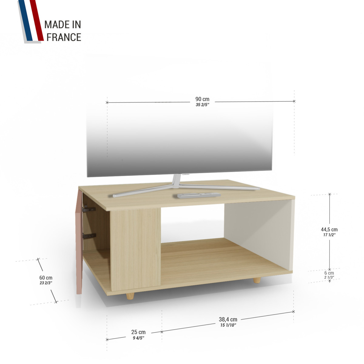 Meuble TV Chêne Clair - Abricot - Porcelaine YZ-NXCLOUV-ABCLPO-01-01