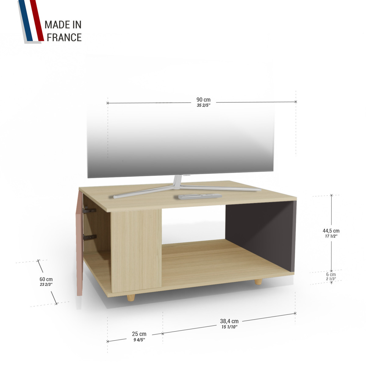 Meuble TV Chêne Clair - Abricot - Graphite YZ-NXCLOUV-ABCLGP-01-01