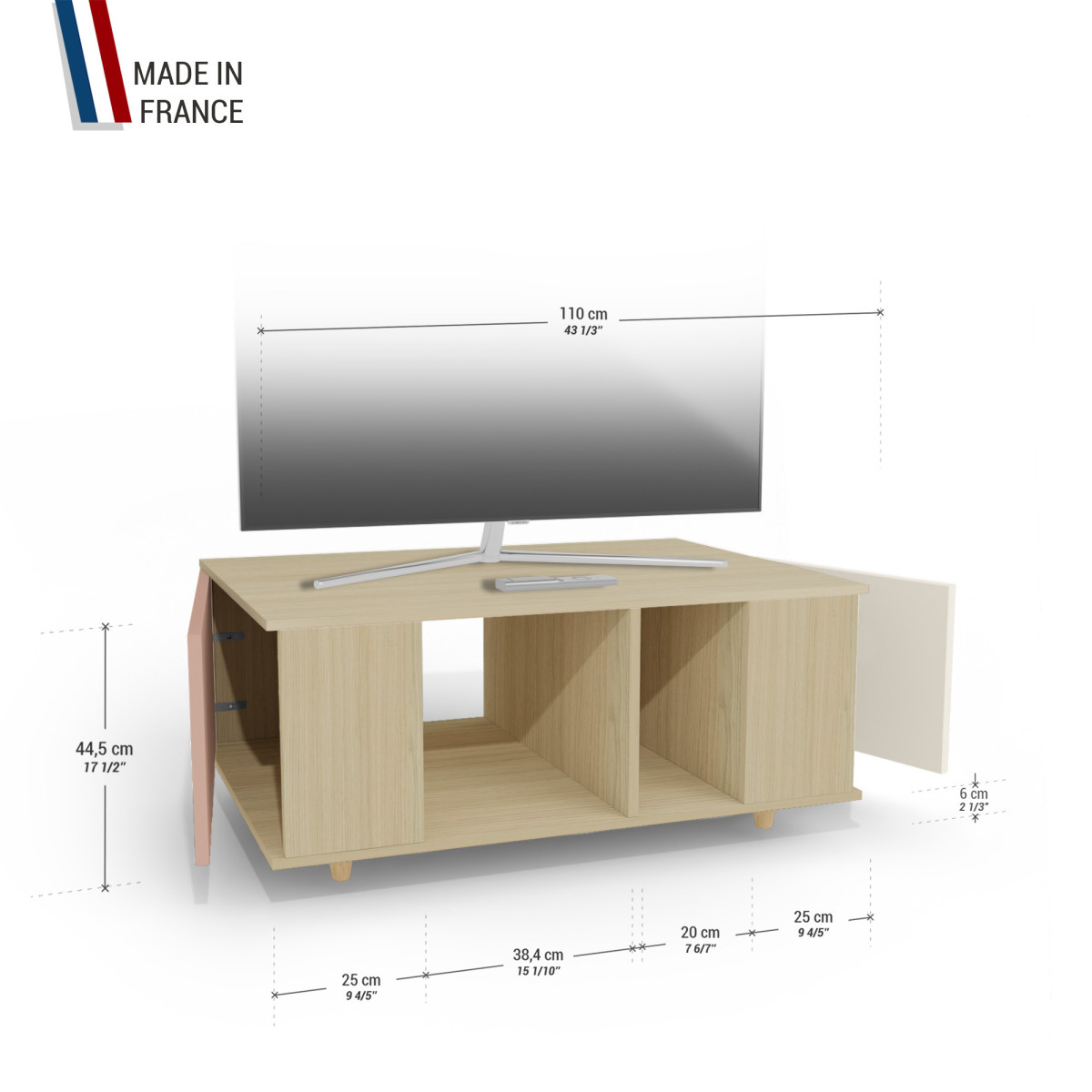 Grand meuble TV Chêne Clair - Abricot - Porcelaine YZ-GNXCLOUV-ABCLPO-01-01