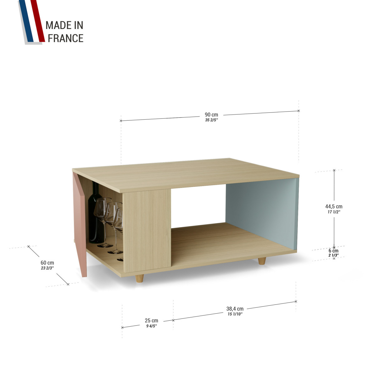 Table basse LIGATIO Chêne Clair - Abricot - Curaçao YZ-LGCLOUV-ABCLCU-01-01