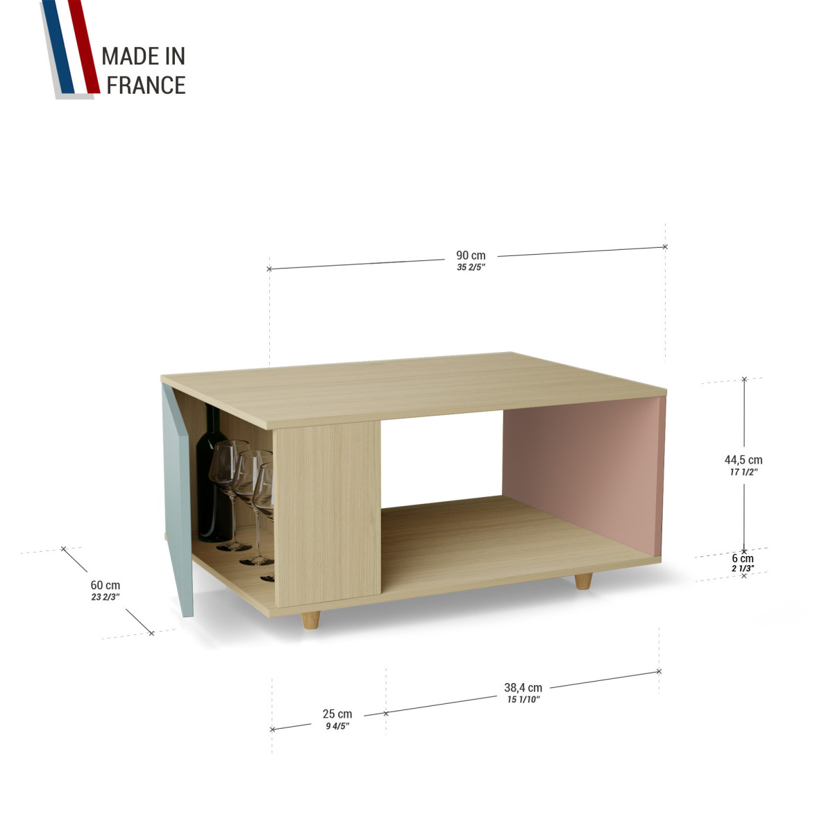 Table basse LIGATIO Chêne Clair - Curaçao - Abricot YZ-LGCLOUV-CUCLAB-01-01