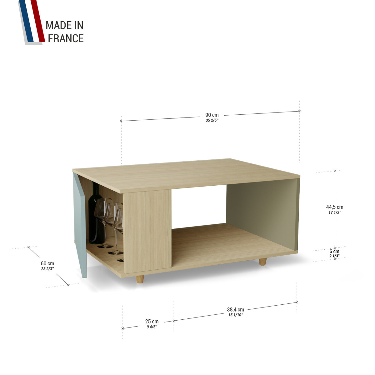 Table basse LIGATIO Chêne Clair - Curaçao - Olive YZ-LGCLOUV-CUCLOL-01-01