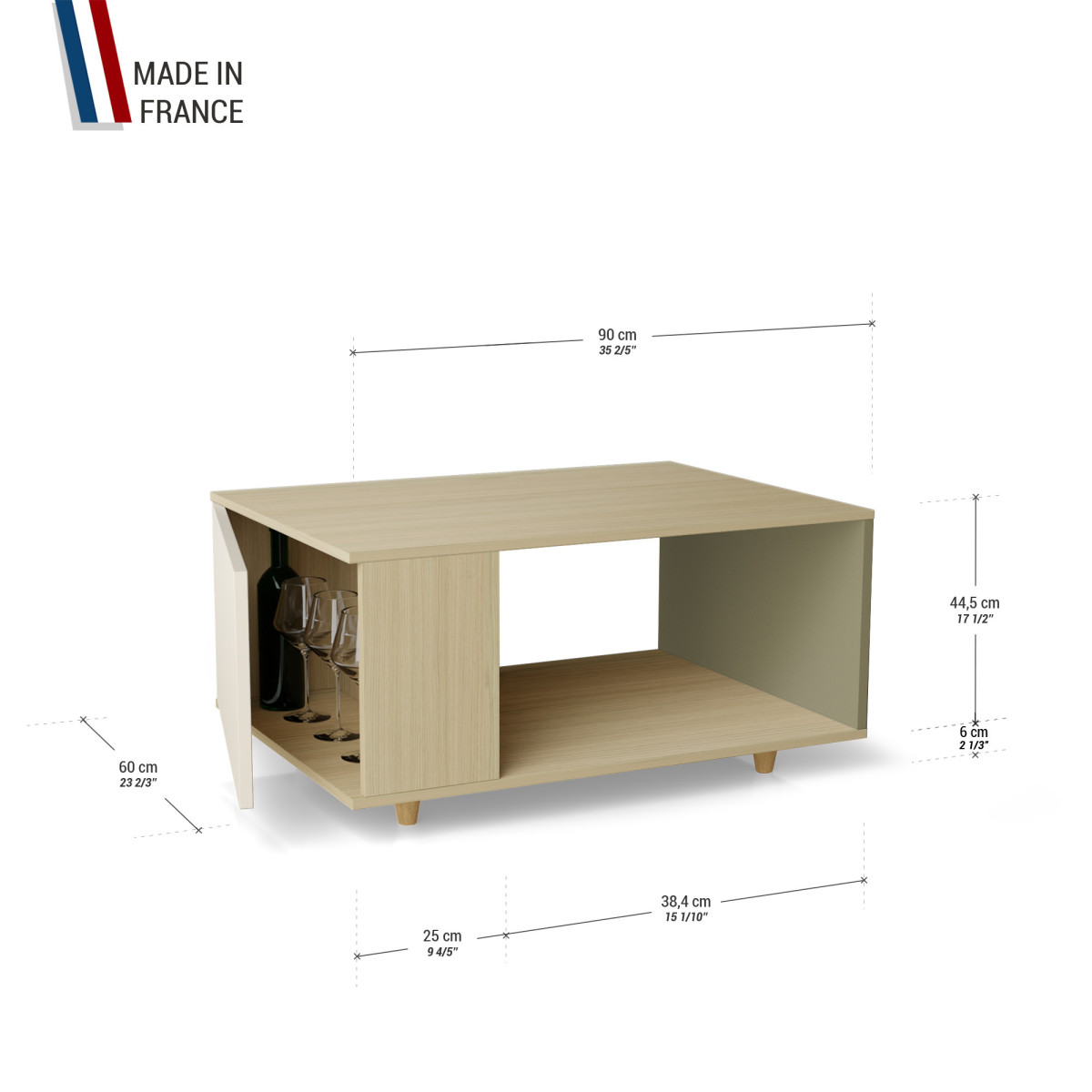 Table basse LIGATIO Chêne Clair - Porcelaine - Olive YZ-LGCLOUV-POCLOL-01-01