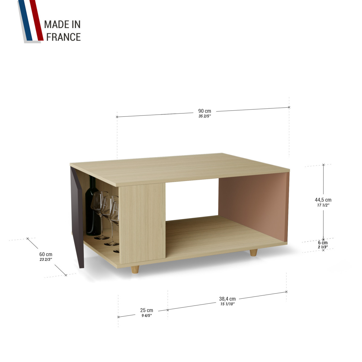 Table basse LIGATIO Chêne Clair - Graphite - Terracotta YZ-LGCLOUV-GPCLTE-01-01