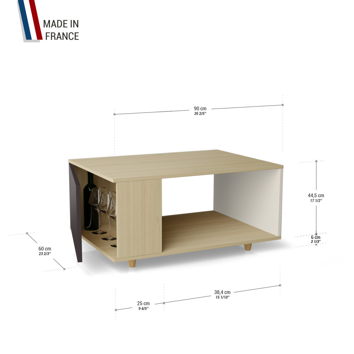 Table basse LIGATIO Chêne Clair - Graphite - Porcelaine YZ-LGCLOUV-GPCLPO-01-01