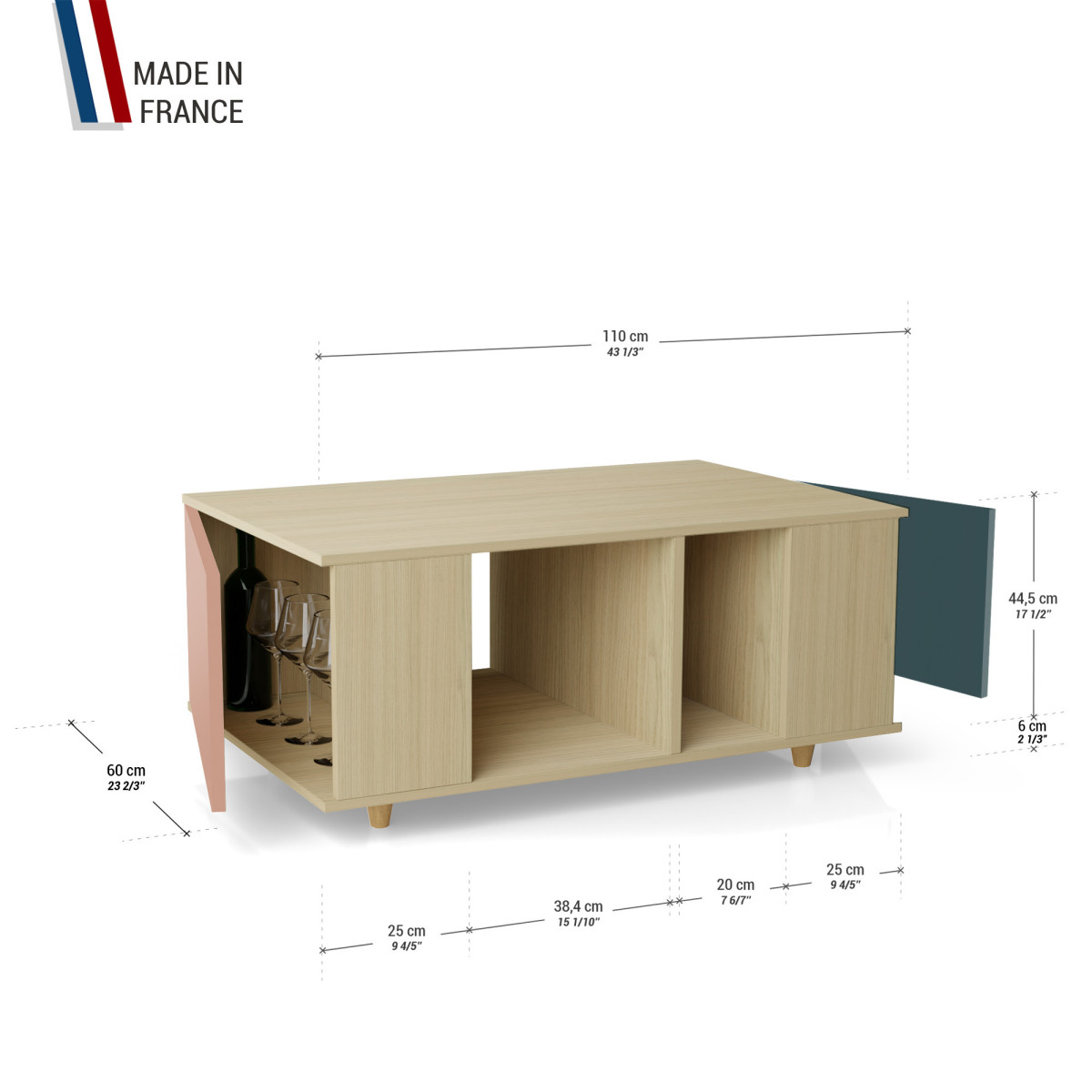 Table basse GRANDE LIGATIO Chêne Clair - Abricot - Tropical YZ-GLGCLOUV-ABCLTR-01-01