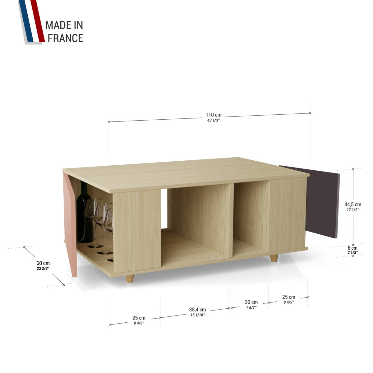 Table basse GRANDE LIGATIO Chêne Clair - Abricot - Graphite YZ-GLGCLOUV-ABCLGP-01-01