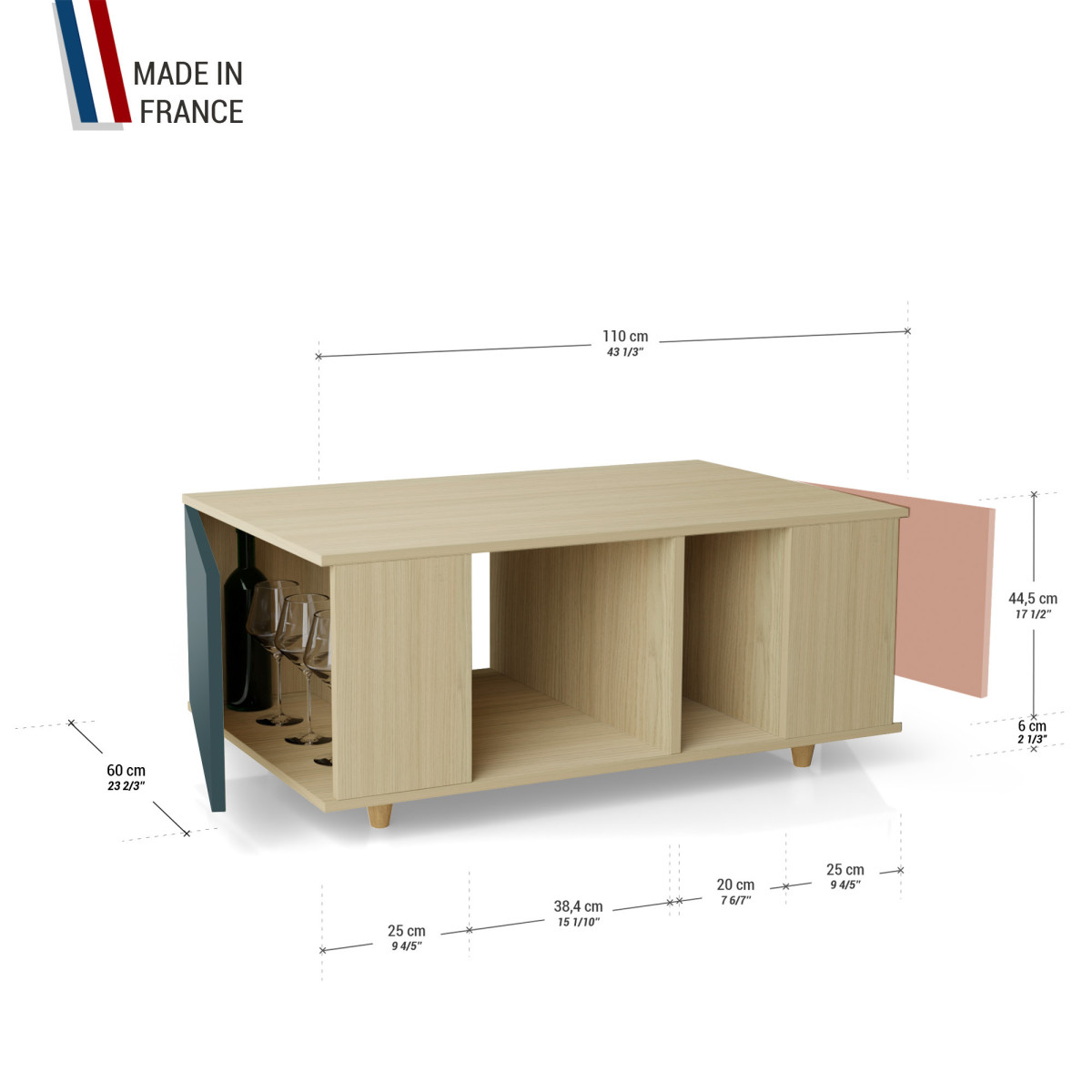 Table basse GRANDE LIGATIO Chêne Clair - Tropical - Abricot YZ-GLGCLOUV-TRCLAB-01-01