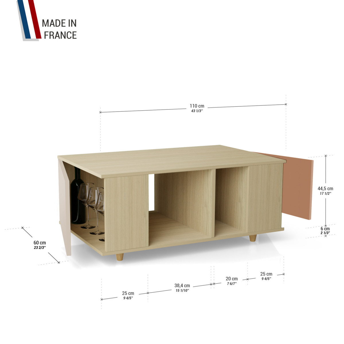 Table basse GRANDE LIGATIO Chêne Clair - Cachemire - Terracotta YZ-GLGCLOUV-CACLTE-01-01