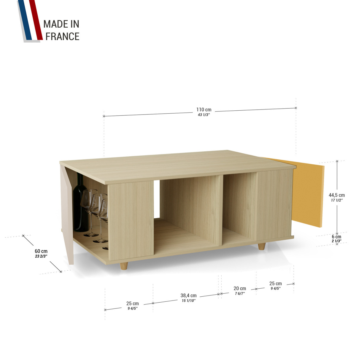 Table basse GRANDE LIGATIO Chêne Clair - Cachemire - Curry YZ-GLGCLOUV-CACLCY-01-01