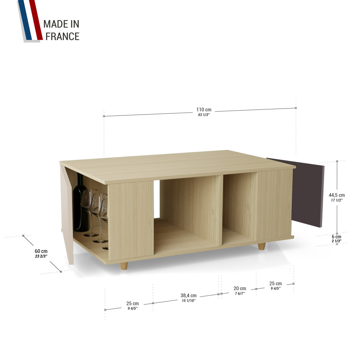 Table basse GRANDE LIGATIO Chêne Clair - Cachemire - Graphite YZ-GLGCLOUV-CACLGP-01-01