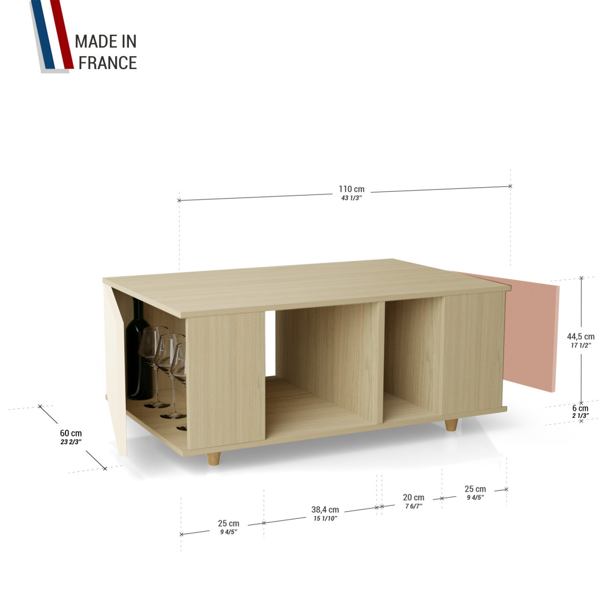 Table basse GRANDE LIGATIO Chêne Clair - Porcelaine - Abricot YZ-GLGCLOUV-POCLAB-01-01