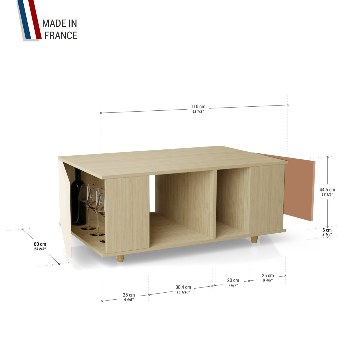 Table basse GRANDE LIGATIO Chêne Clair - Porcelaine - Terracotta YZ-GLGCLOUV-POCLTE-01-01