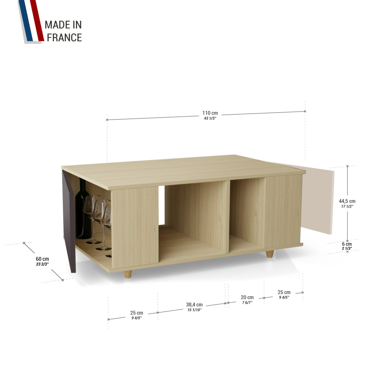 Table basse GRANDE LIGATIO Chêne Clair - Graphite - Cachemire YZ-GLGCLOUV-GPCLCA-01-01